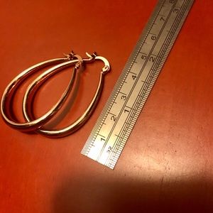 Oblong Silver Tone Large Hoop Earrings